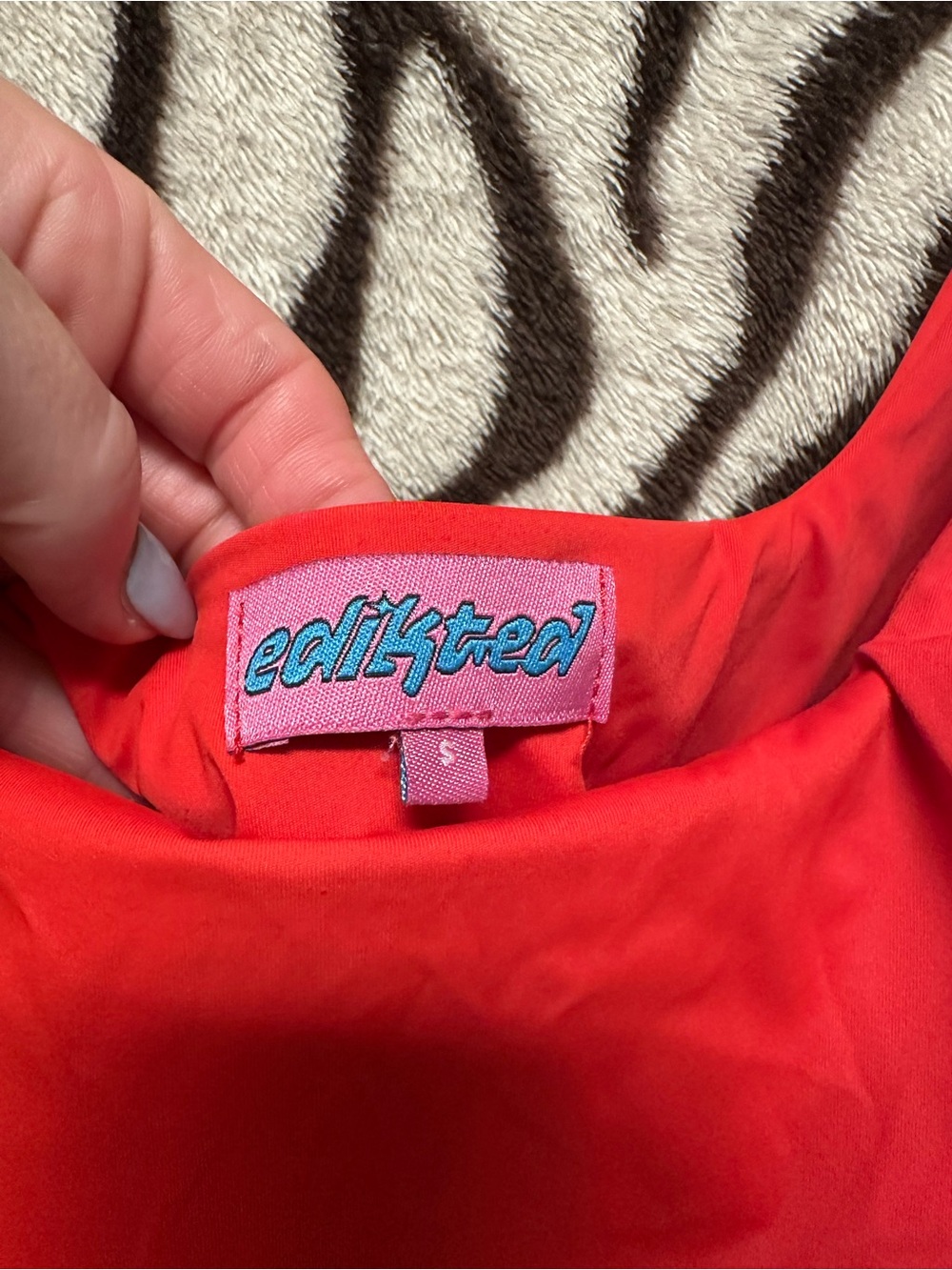 editkted Bright Red Square Neck Top